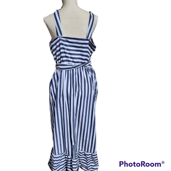 A New Day Maxi Dress XL Blue White Stripes Nautical Beach Vacation Lagenlook - Picture 3 of 7